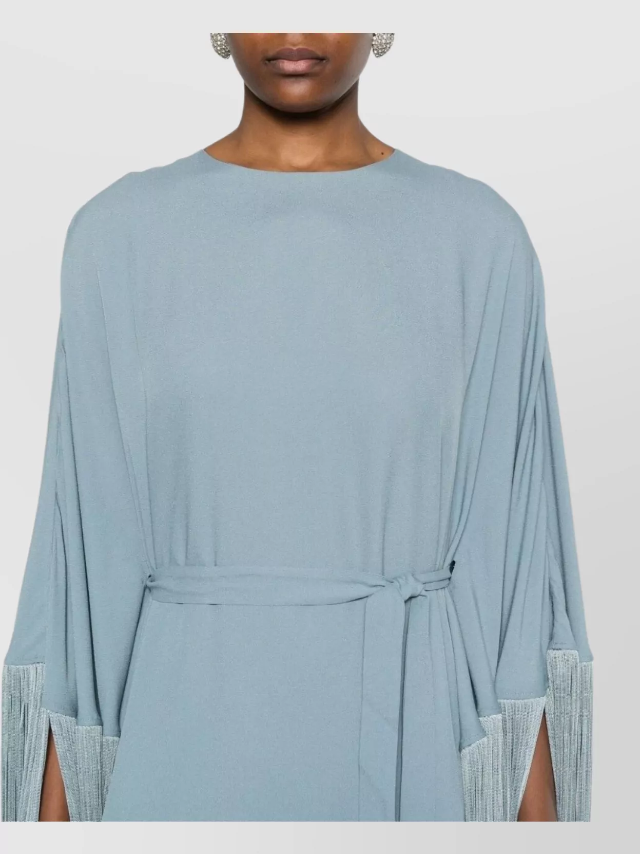 Shop Taller Marmo Long Kaftan With Cape Design And Fringe