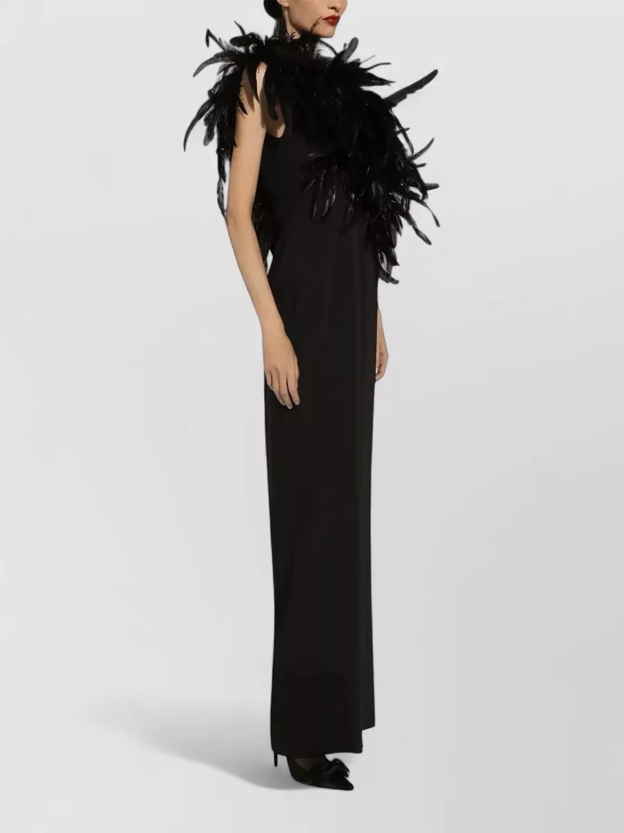 Dolce&Gabbana Floor Length One Shoulder Feather Dress