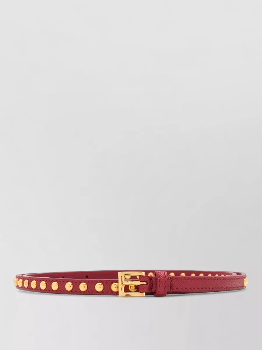 Prada Stud Embellished Textured Leather Adjustable Belt