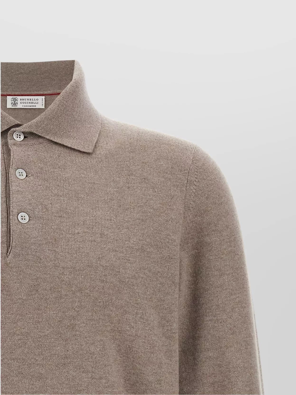 Brunello Cucinelli Cashmere Polo Ribbed Collar Cuffs Hem In Brown