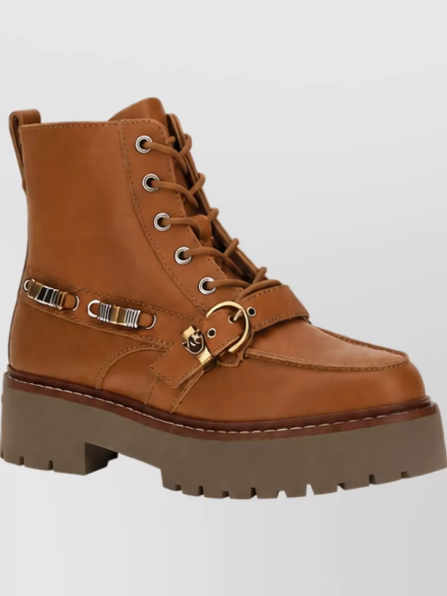 Pinko Calf Leather Lace-Up Ankle Boots