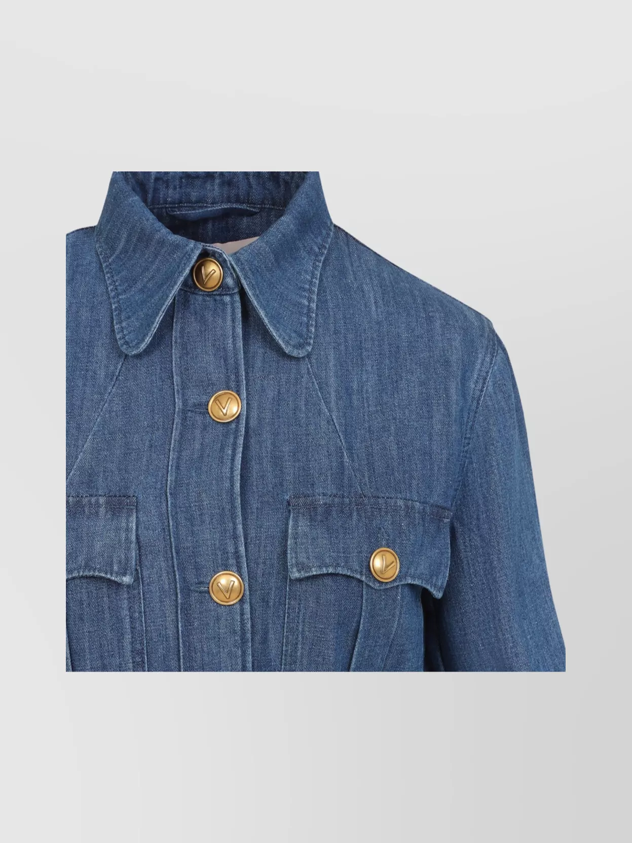 Shop Valentino Denim Jacket With Pointed Collar And Belt