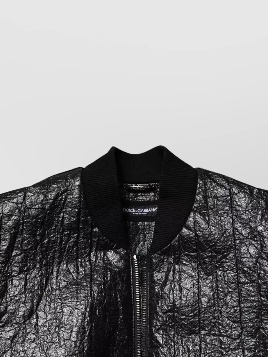 Dolce&Gabbana Leather Zip-Up Bomber Jacket