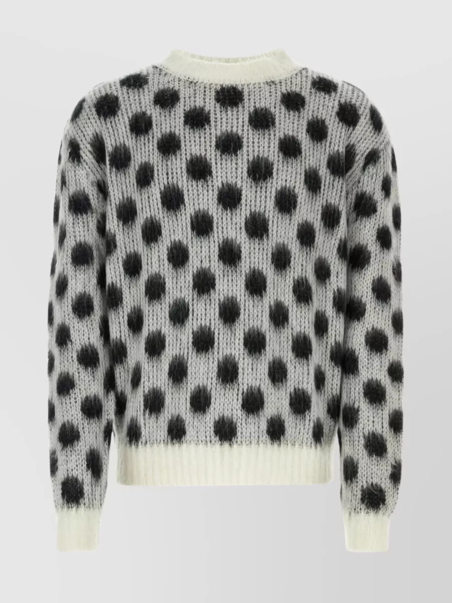 Shop Marni Polka-dots Embroidered Textured Crew-neck Sweater In Grey