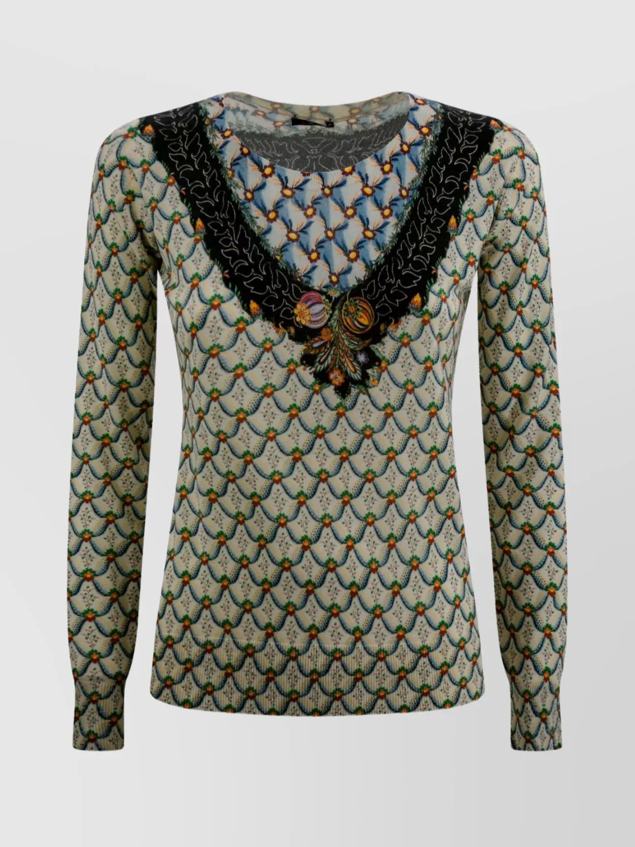 Etro Patterned Floral Knit Top With Silk-cashmere Blend