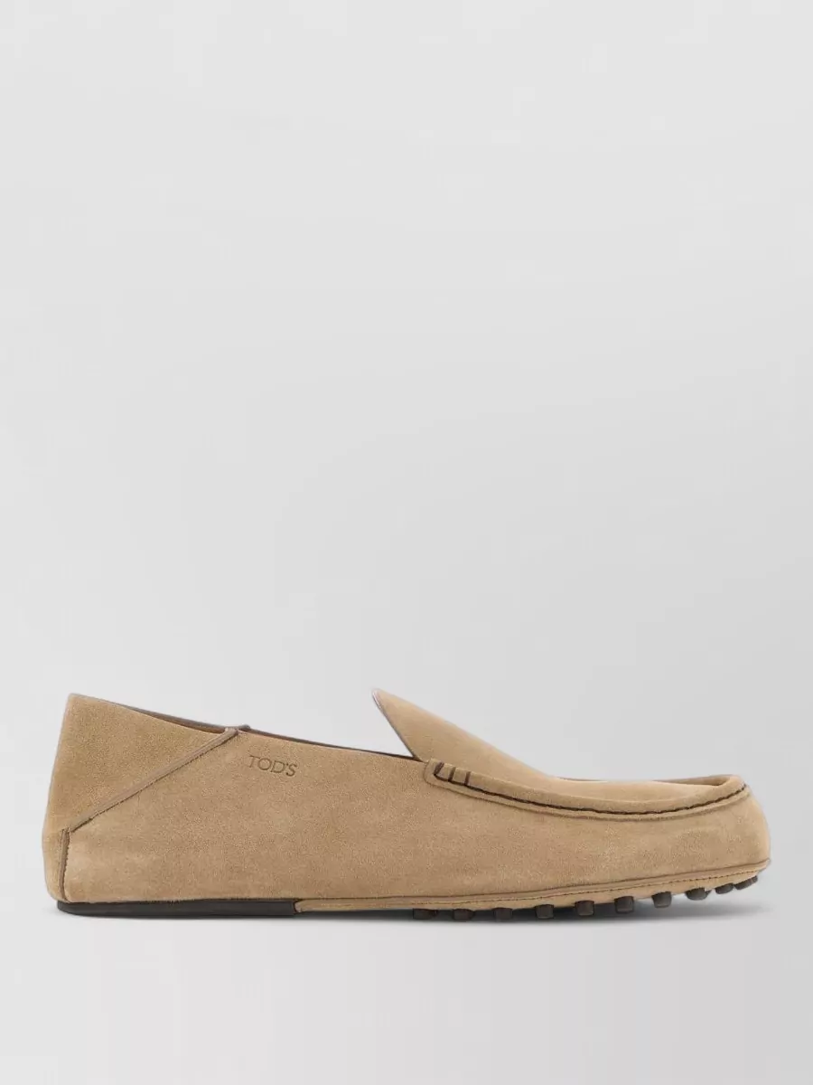 Tod's Suede Moc Toe Loafers Rubber Sole