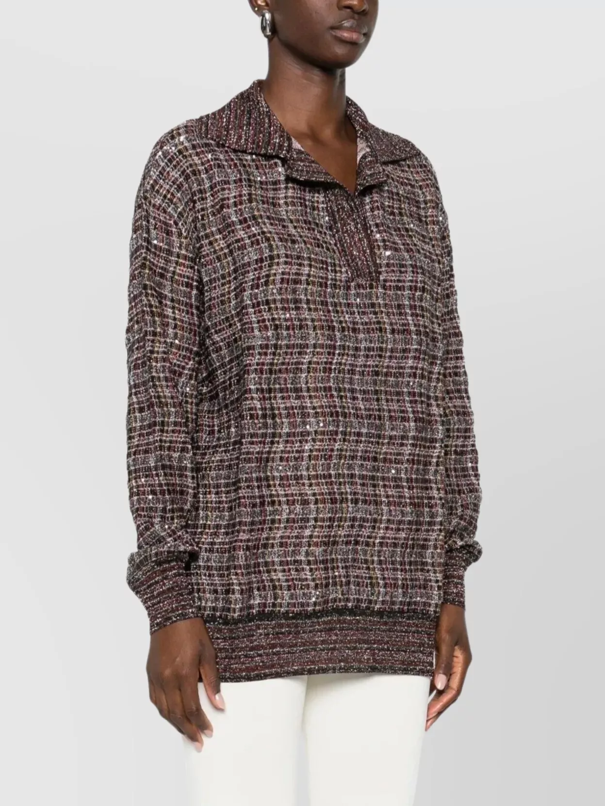 Missoni Long Sleeve Polo Sweater With Embossed Design