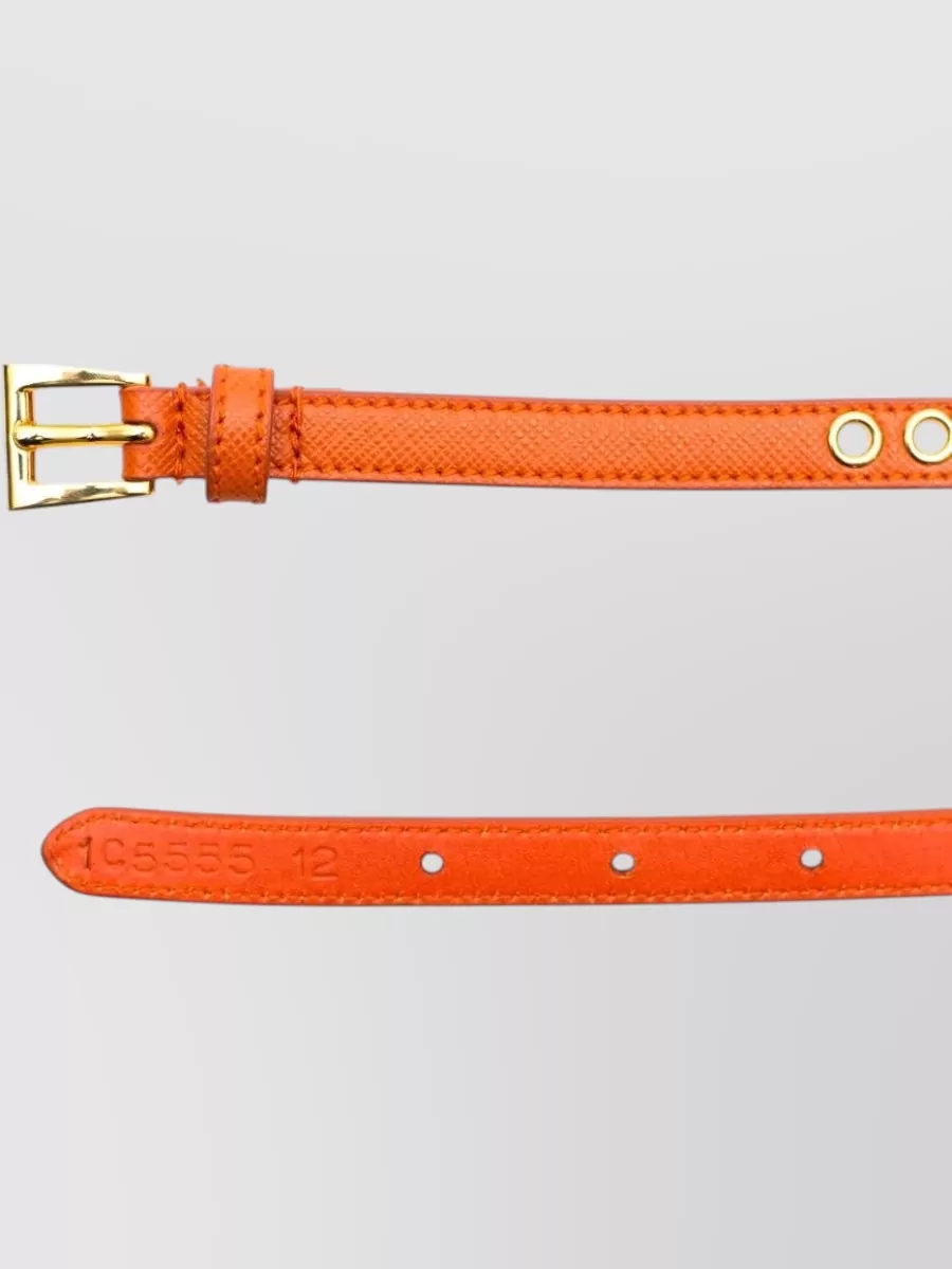 Prada Leather Skinny Eyelet Belt
