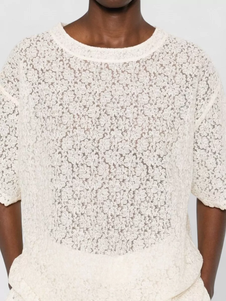 Ermanno Scervino Short Sleeve Lace Top Round Neck Sheer