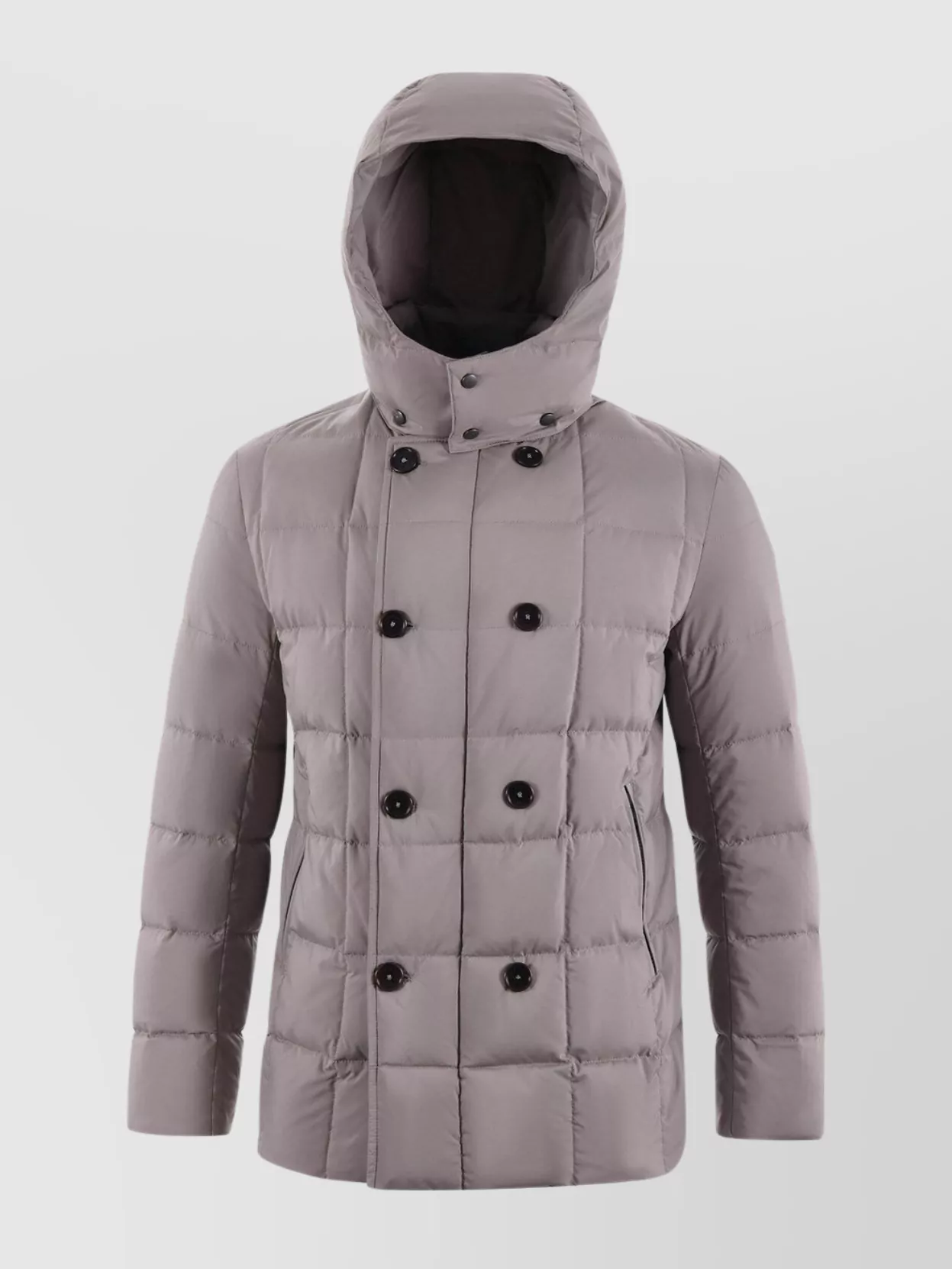Fay Buttoned Double-Breasted Hooded Quilted Pockets Jacket