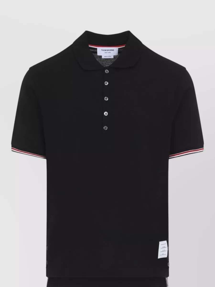 Thom Browne Striped Short-Sleeve Cotton Polo Shirt