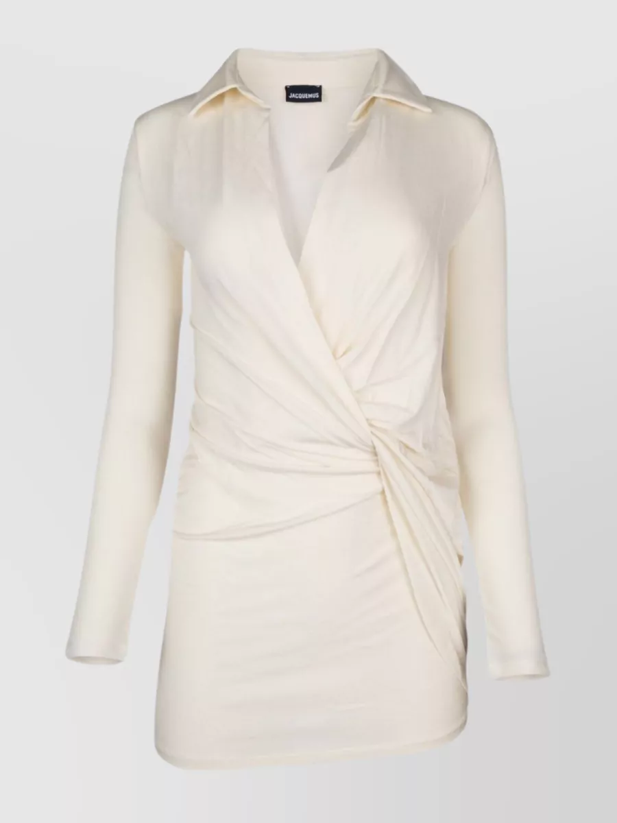 Shop Jacquemus Draped Wrap V-neck Top With Long Sleeves In Cream