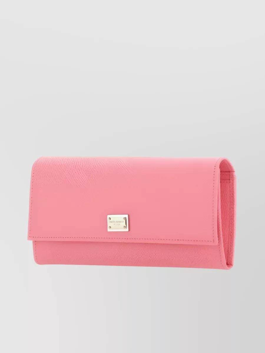Shop Dolce & Gabbana Foldover Leather Wallet With Logo Detail In Pink