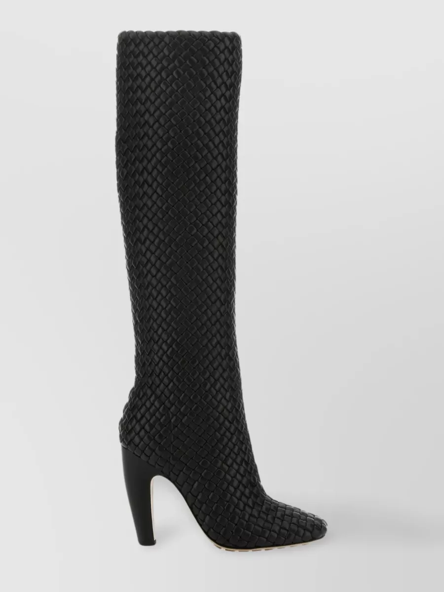 Shop Bottega Veneta Leather Knee-high Boots With Unique Heel And Pointed Toe In Black