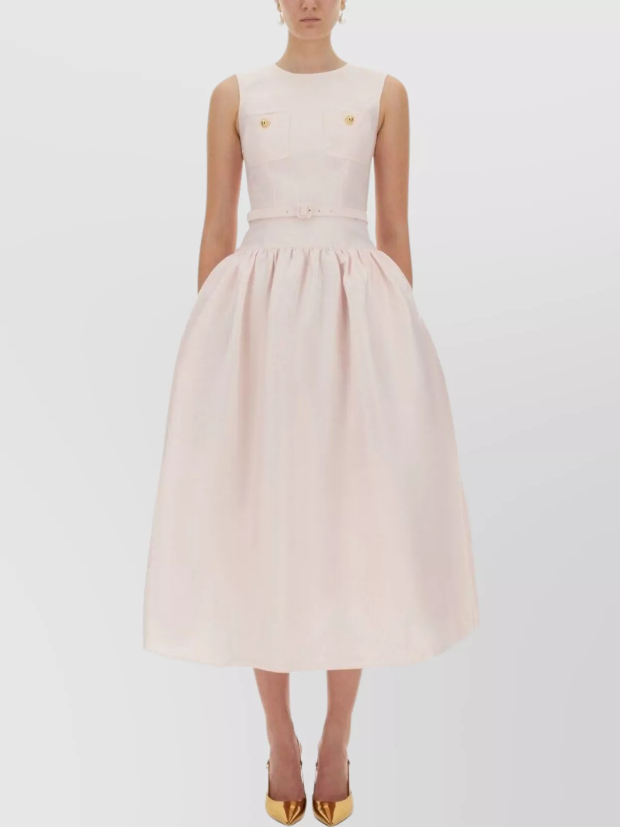 Self-Portrait Sleeveless Belted Midi Dress Pockets