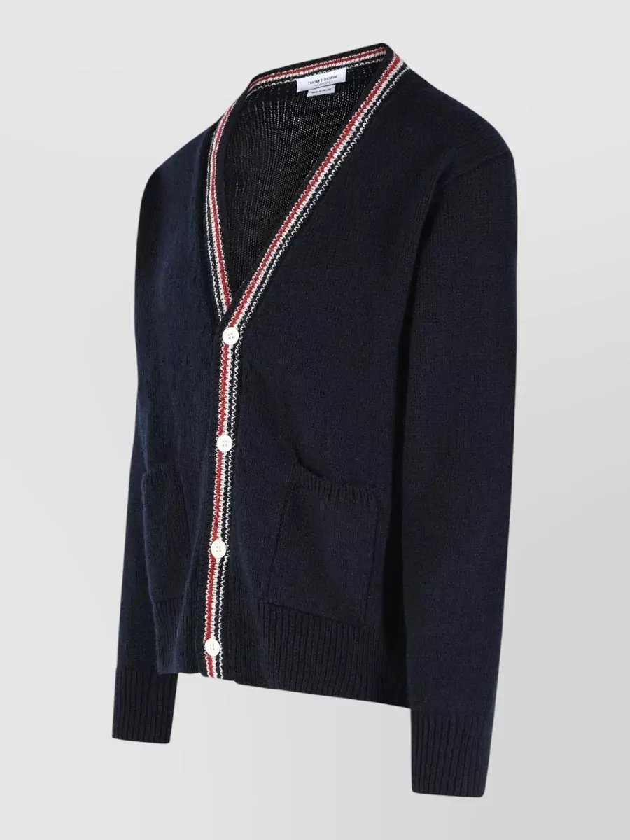 Thom Browne Wool Mohair V-Neck Ribbed Cardigan