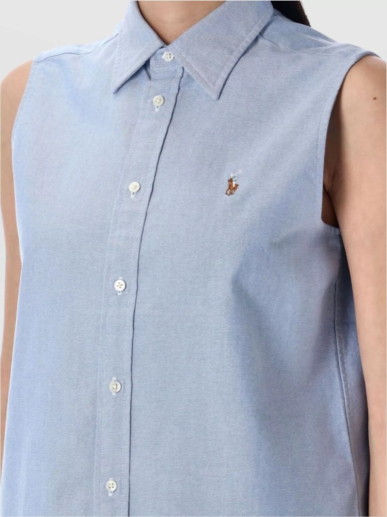 Ralph Lauren Cotton Sleeveless Shirt Featuring Curved Hem