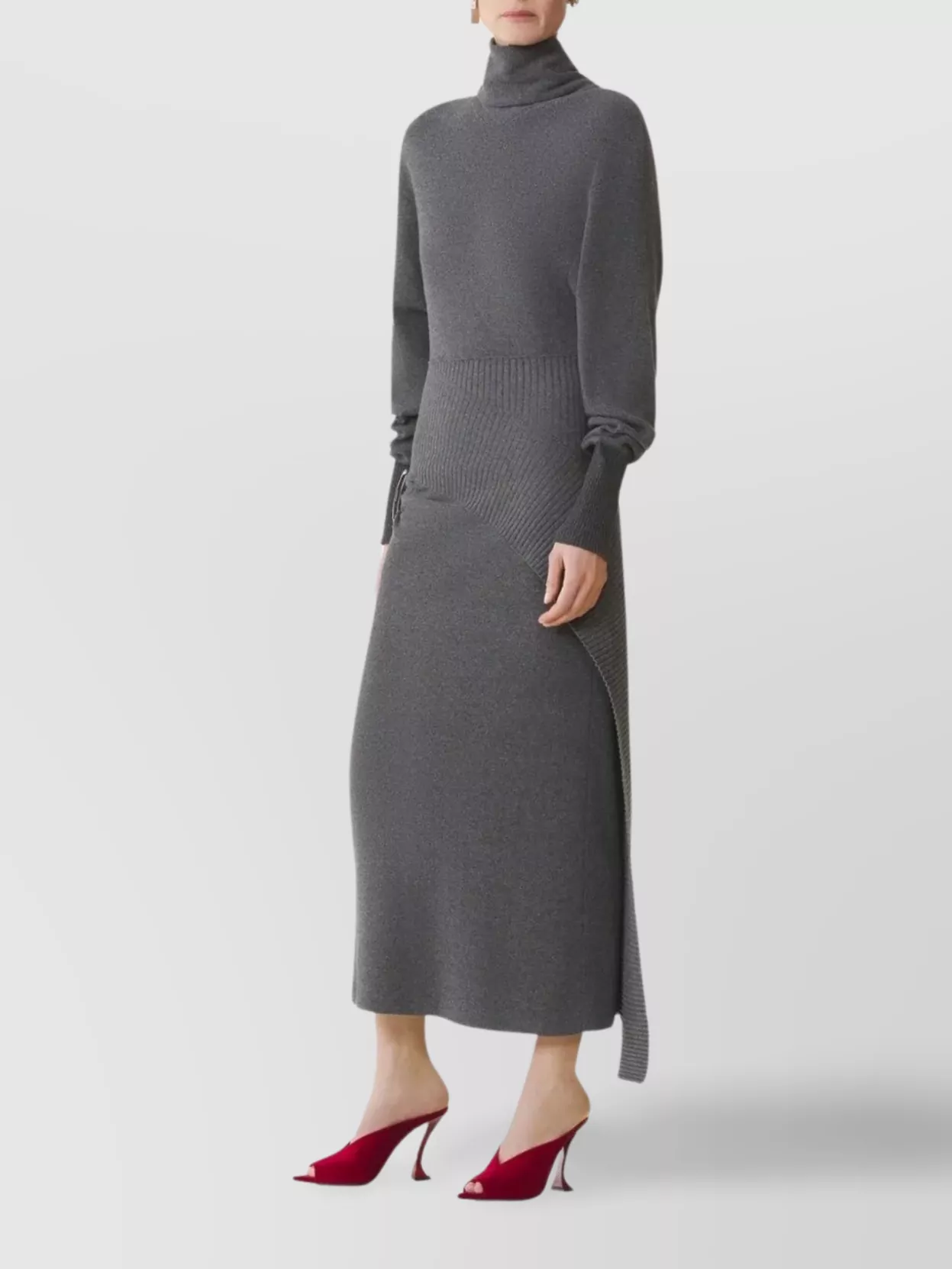 Lanvin Knee Length Dress With Turtleneck And Side Slit In Gray