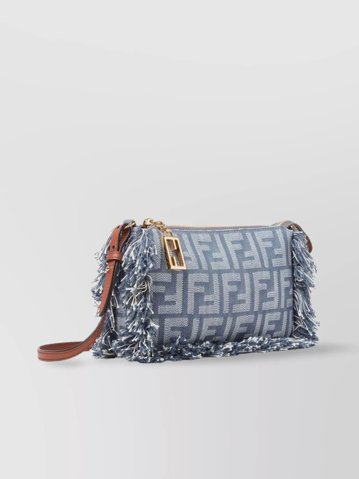 Fendi Denim Chain Strap Charm Jacquard Fringe Clutch