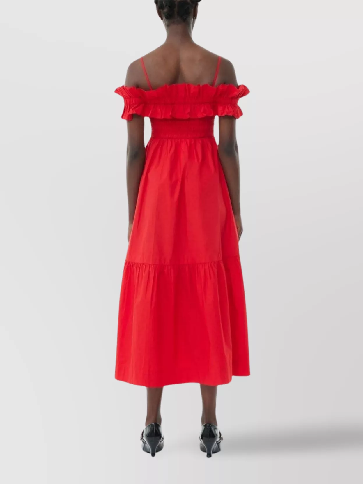 Ganni Long Cotton Dress Off-The-Shoulder Design