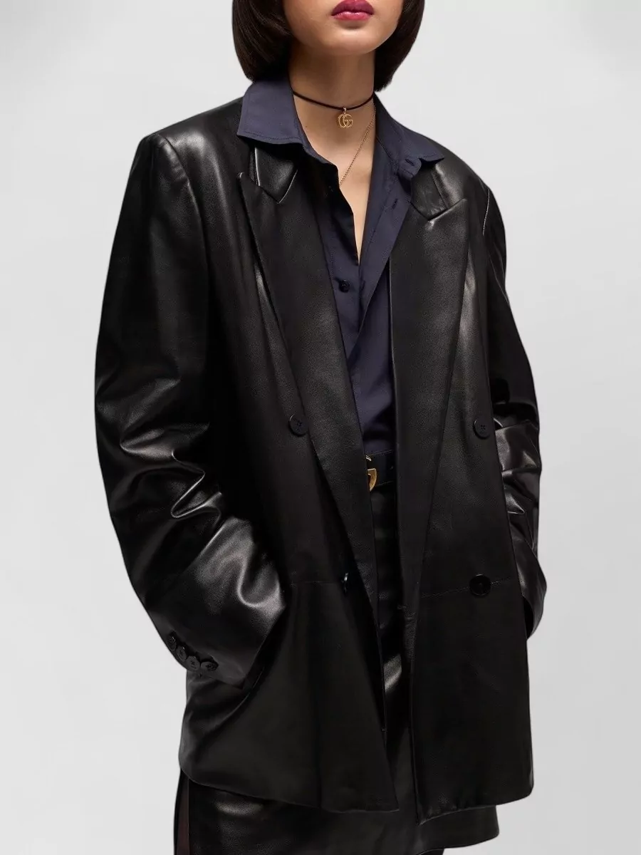 Gucci Leather Oversized Double-Breasted Blazer