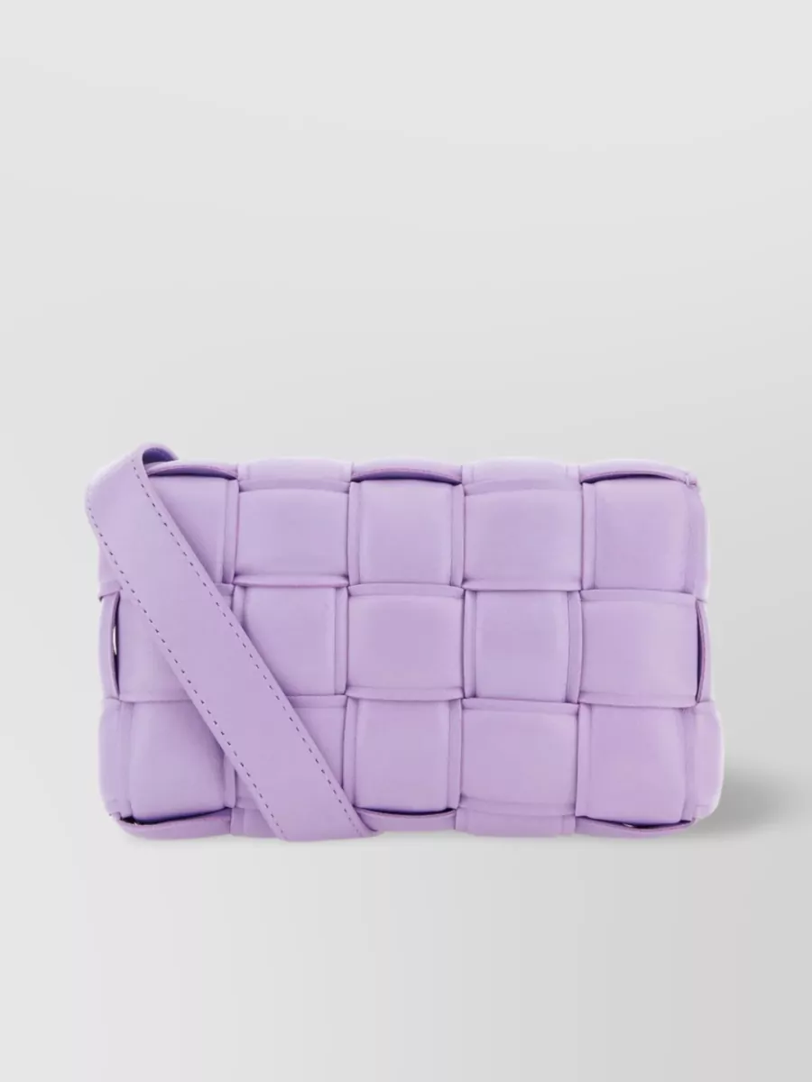 Shop Bottega Veneta Structured Woven Chain Bag In Purple