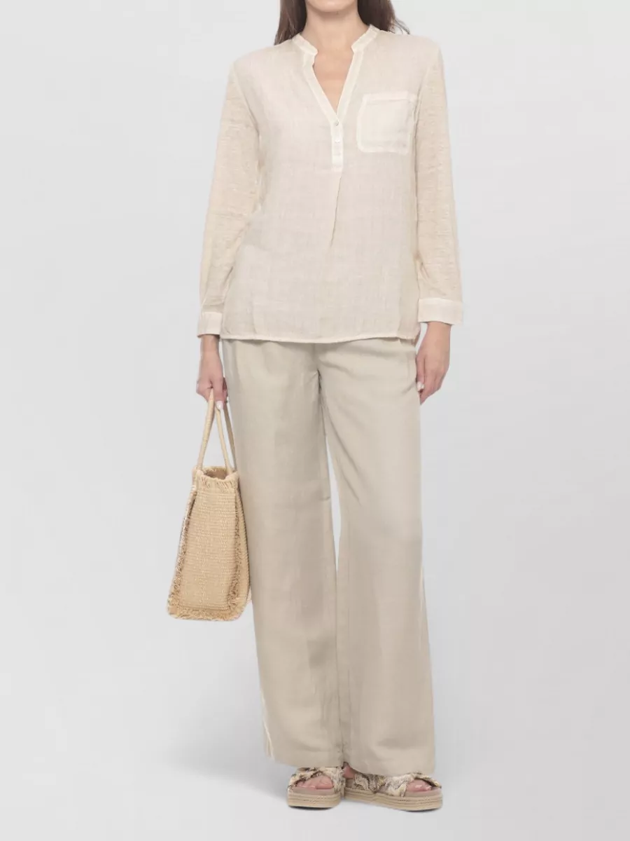 120% Lino Linen Long-Sleeve Blouse