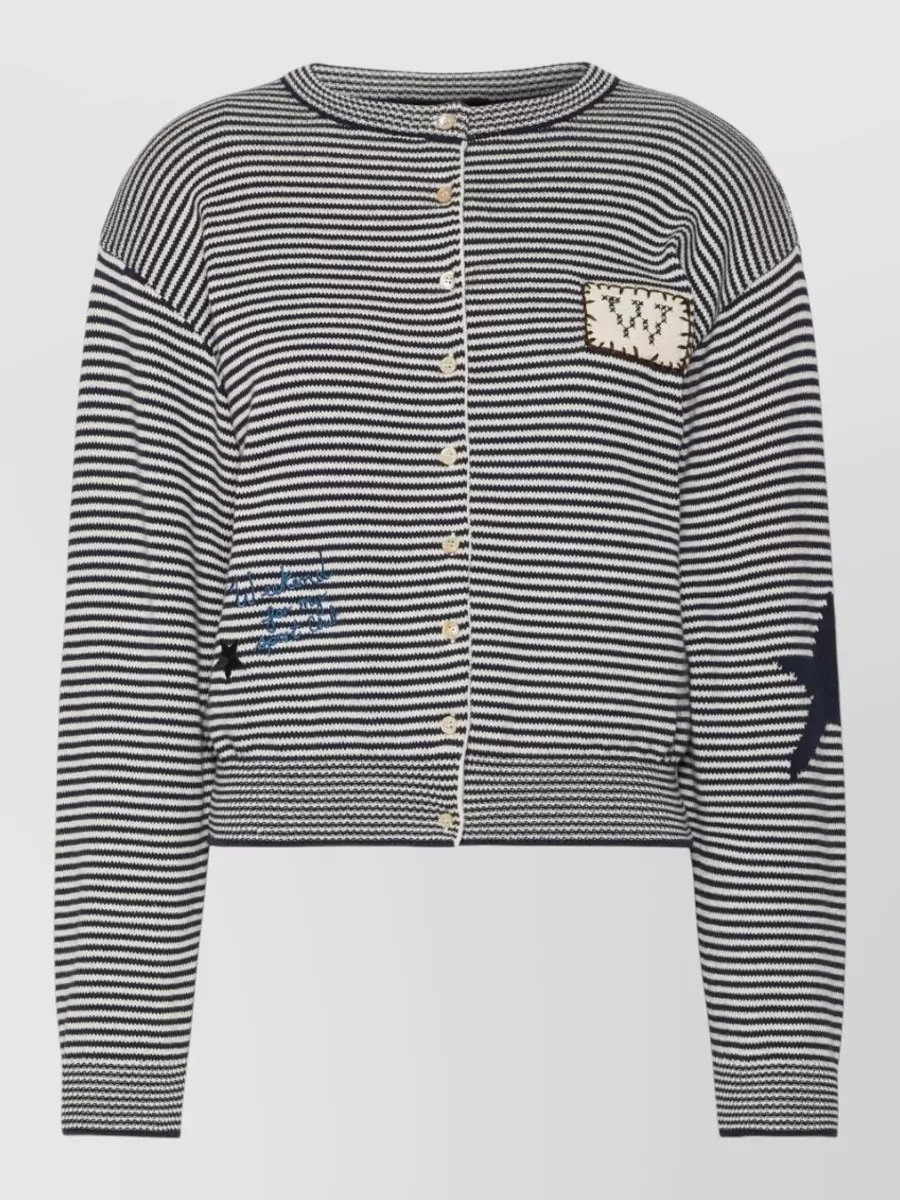 Weekend Max Mara Cotton intarsia ribbed crew neck long-sleeve cardigan