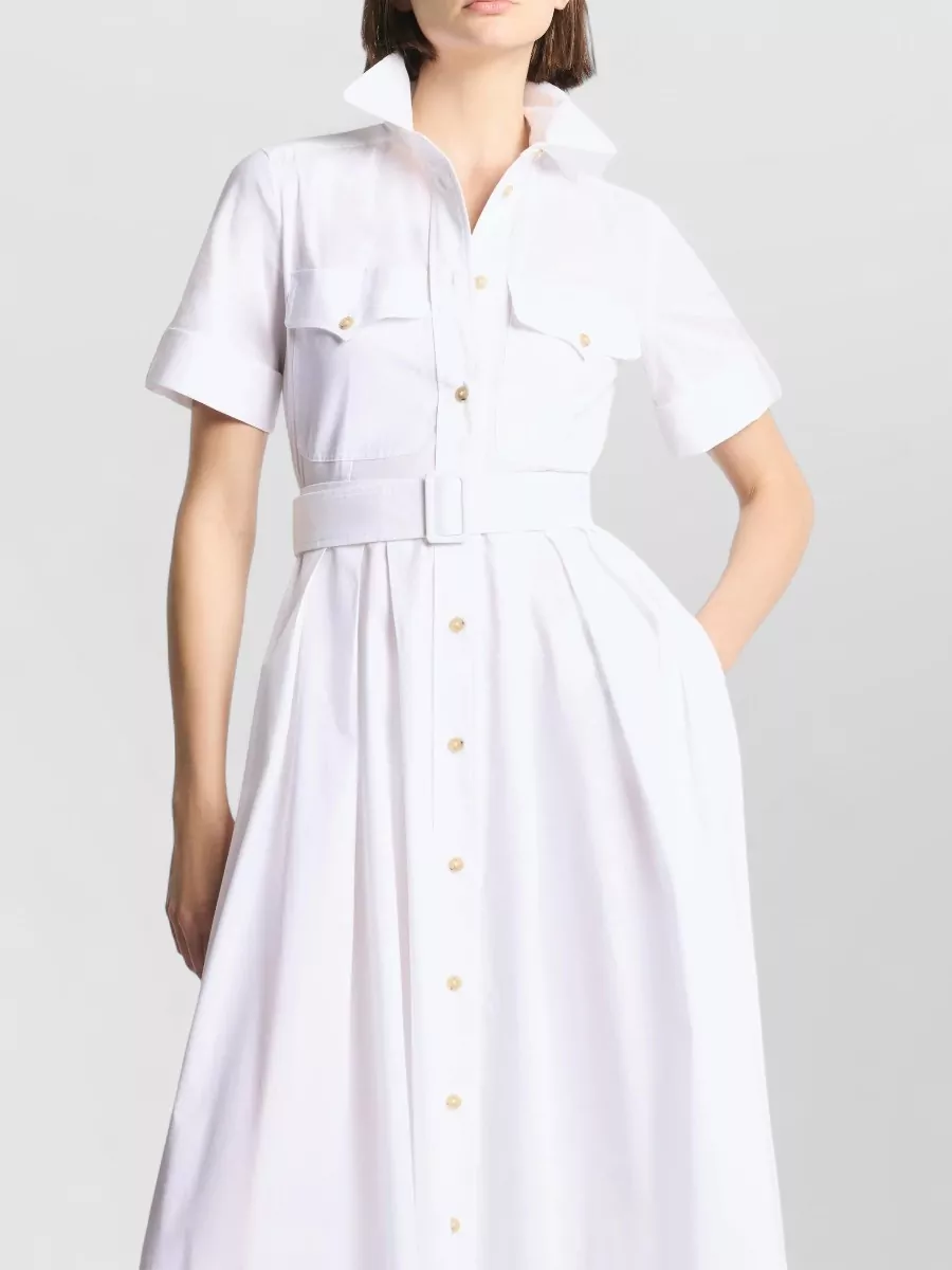 Fay Dress Belted Waist Pleated Skirt Short Sleeves