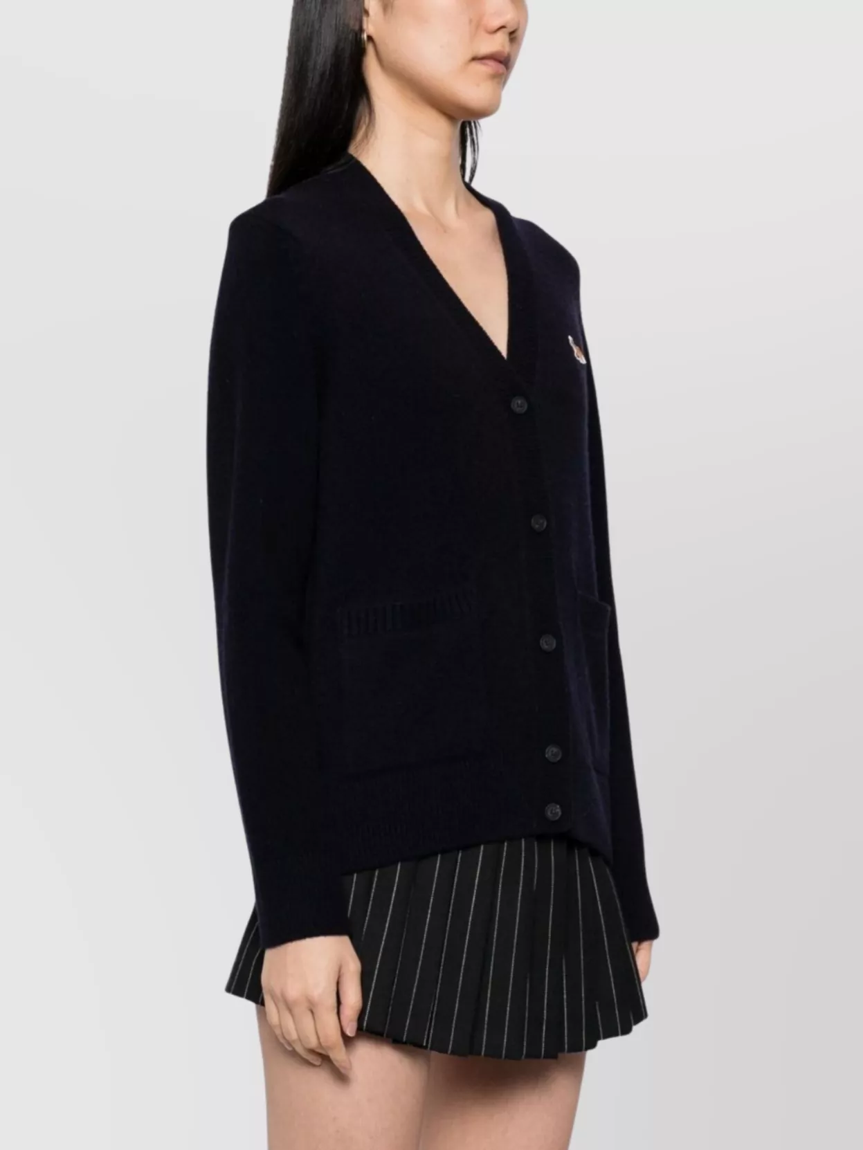 Maison Kitsuné V-Neck Long Sleeve Wool Cardigan