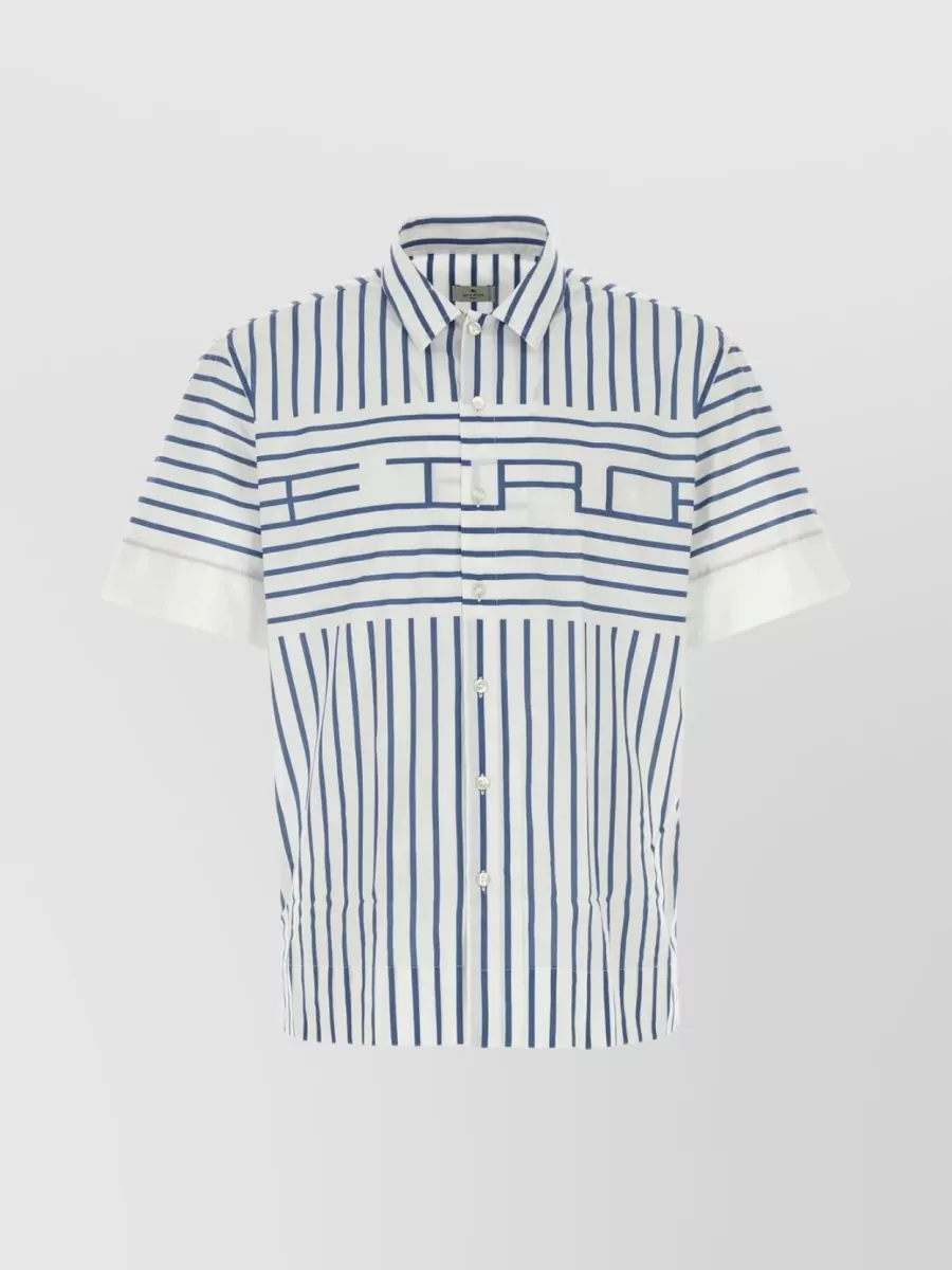 Shop Etro Striped Embroidered Cotton Shirt In White