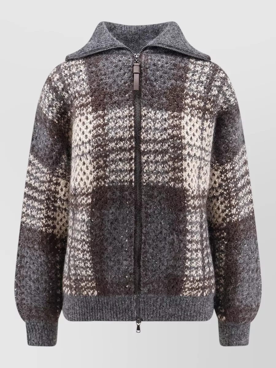 Brunello Cucinelli mohair blend checked zip cardigan