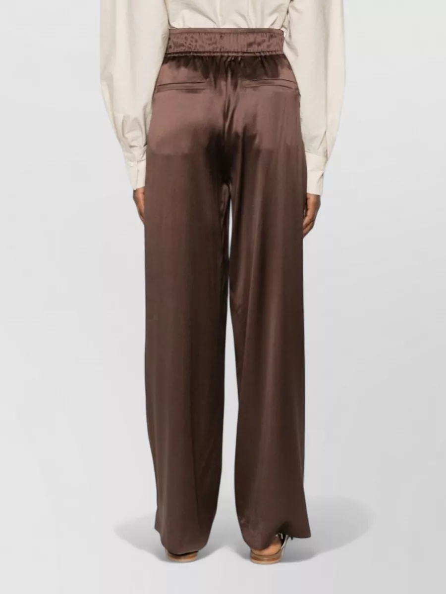Brunello Cucinelli High Waist Wide Leg Satin Trousers