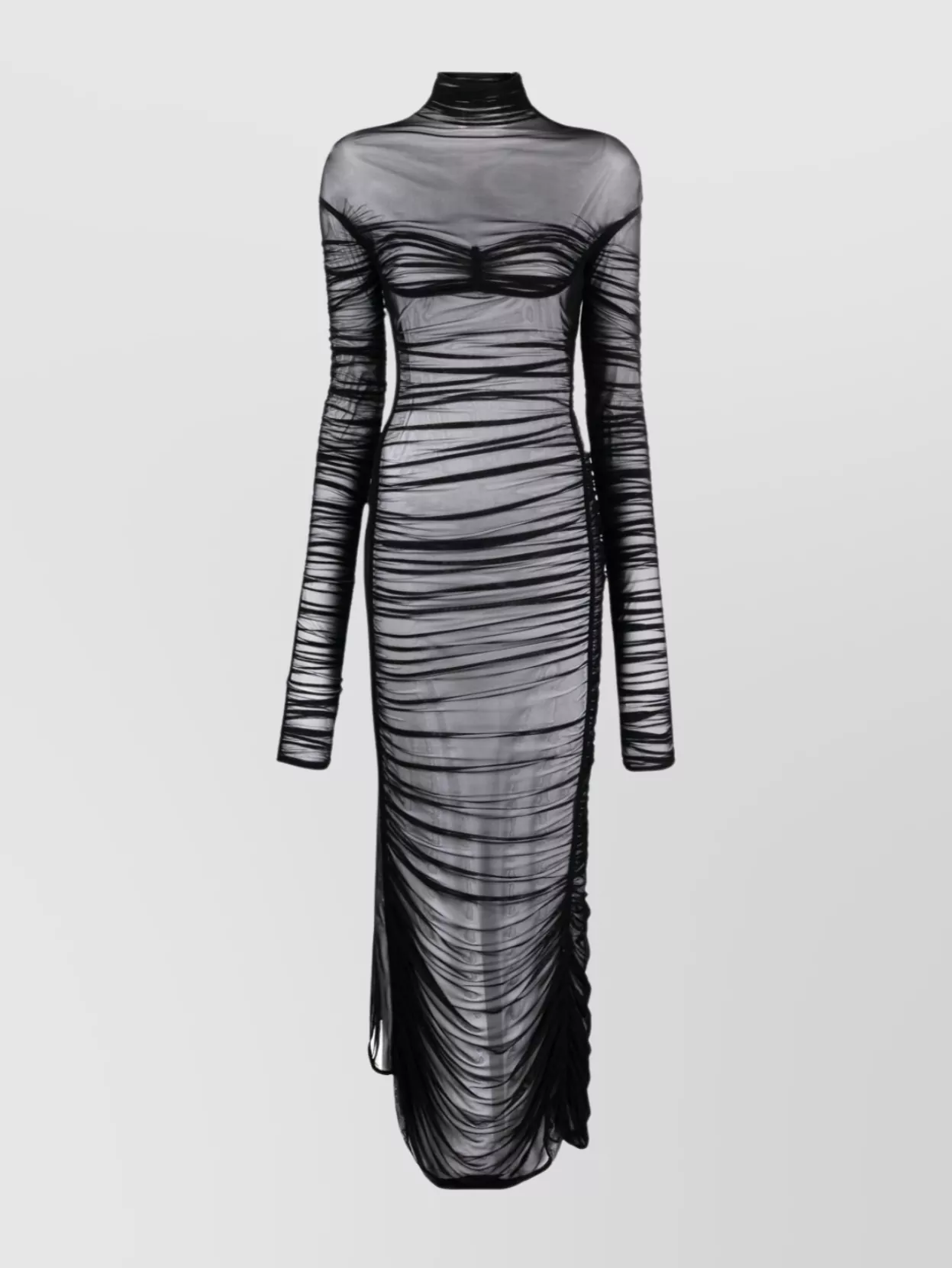 Shop Mugler Asymmetric Hem Funnel Neck Dress With Long Sleeves In Black