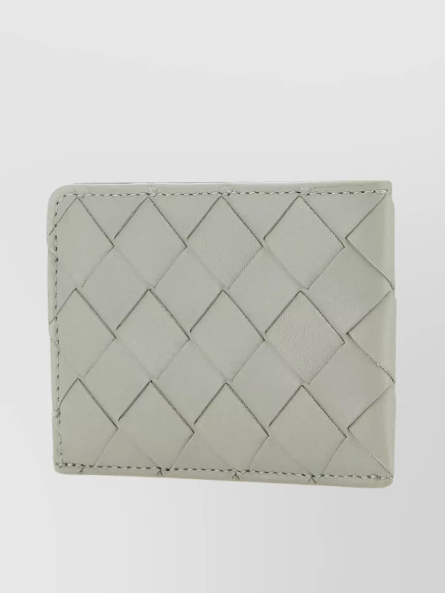 Shop Bottega Veneta Structured Leather Card Holder With Intrecciato Motif In Grey