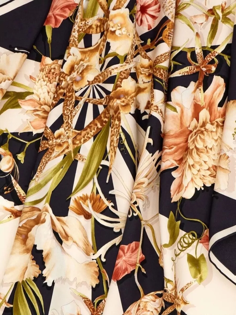 Ferragamo Gaia Silk Scarf Floral Pattern Design