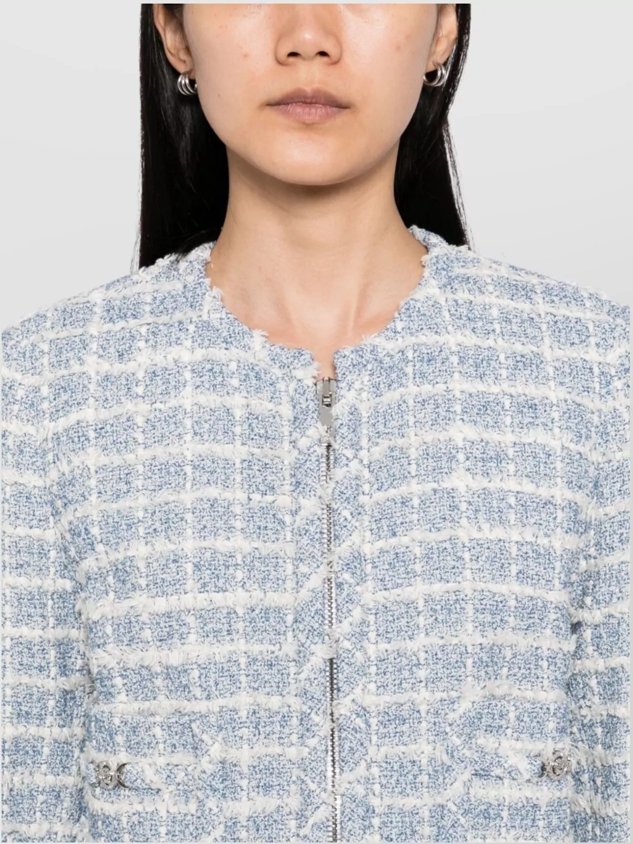 Versace Tweed Jacket With Frayed Edges And Pockets