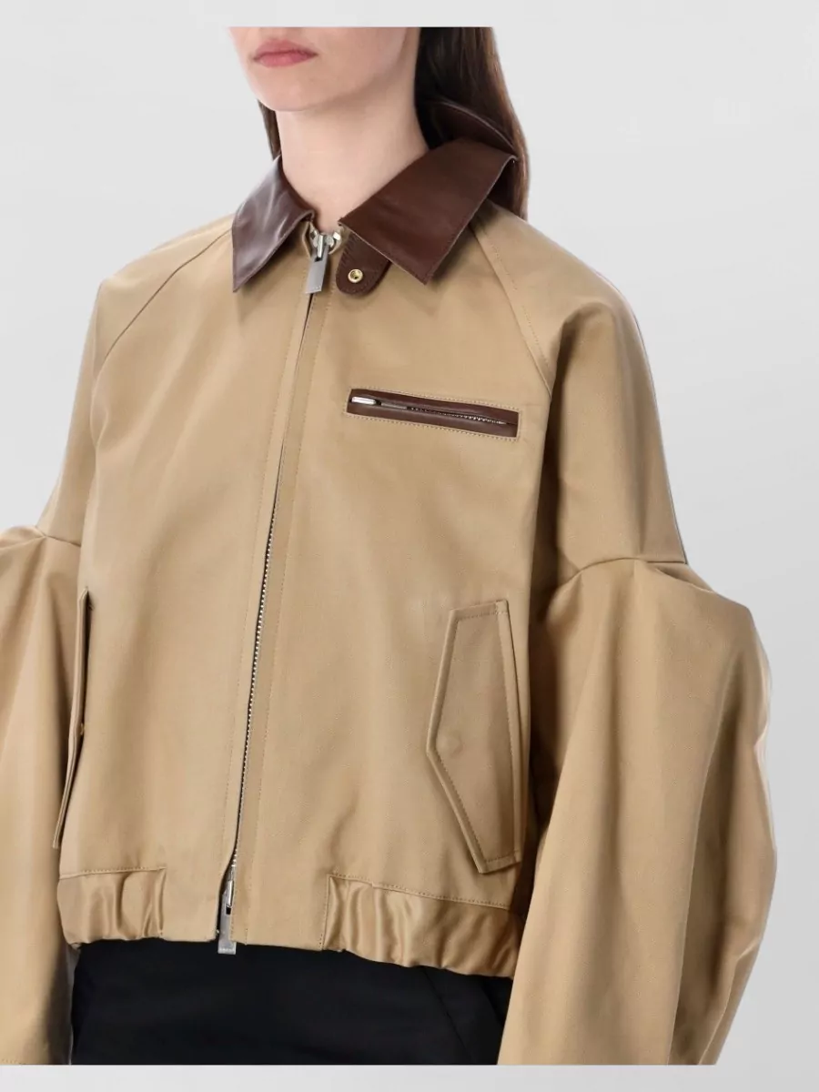 Sacai Chino Bomber Jacket Long Sleeves Contrast Collar