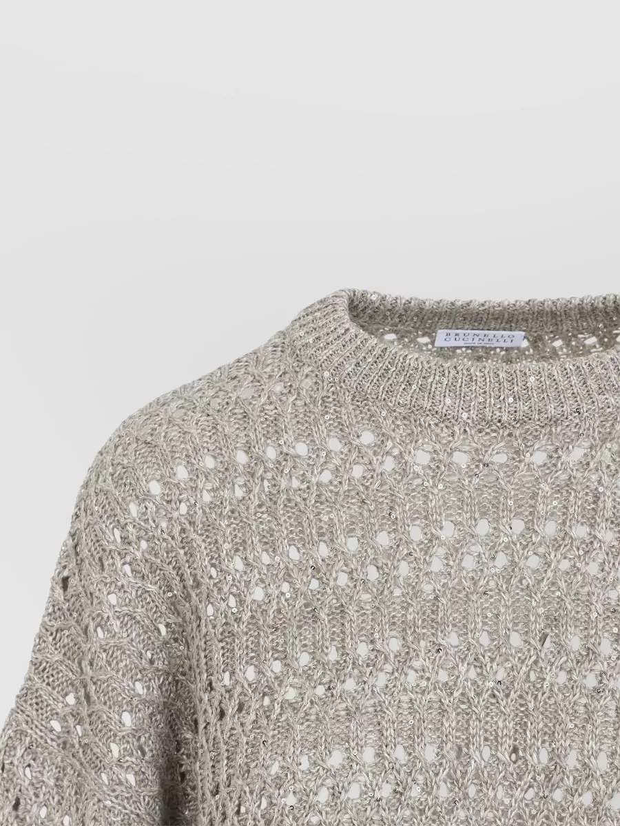 Brunello Cucinelli Linen Crew Neck Sweater Diamond Pattern