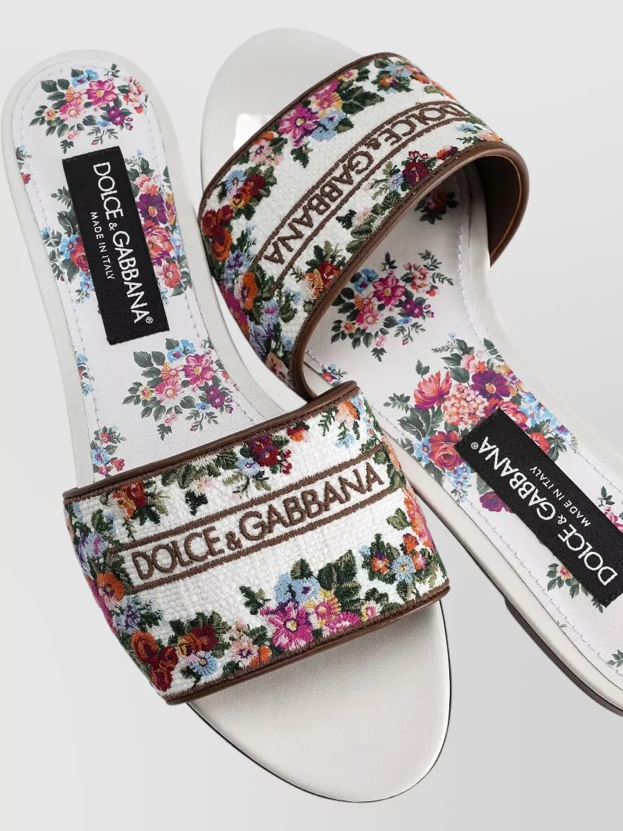 Dolce&Gabbana Floral-Print Embroidered Flat Sandals