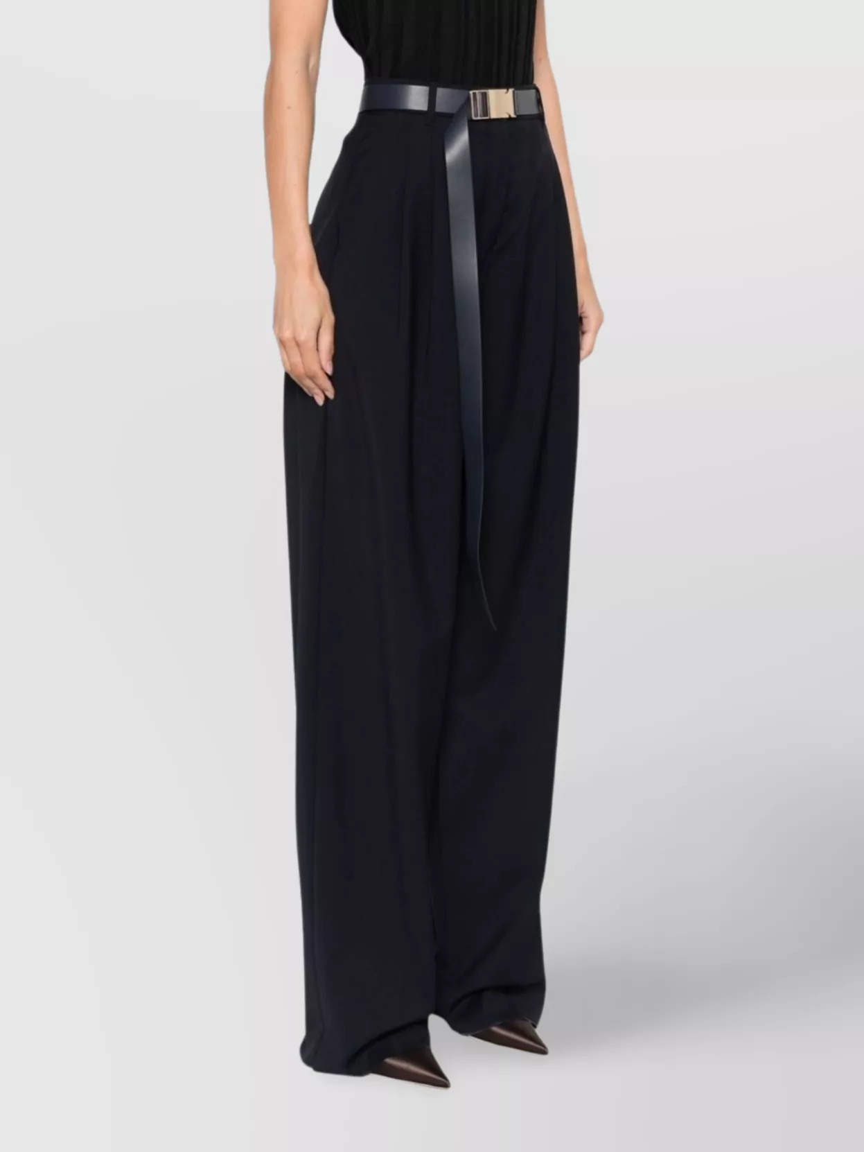 Max Mara High Waist Pleated Trousers With Wide Leg In Black