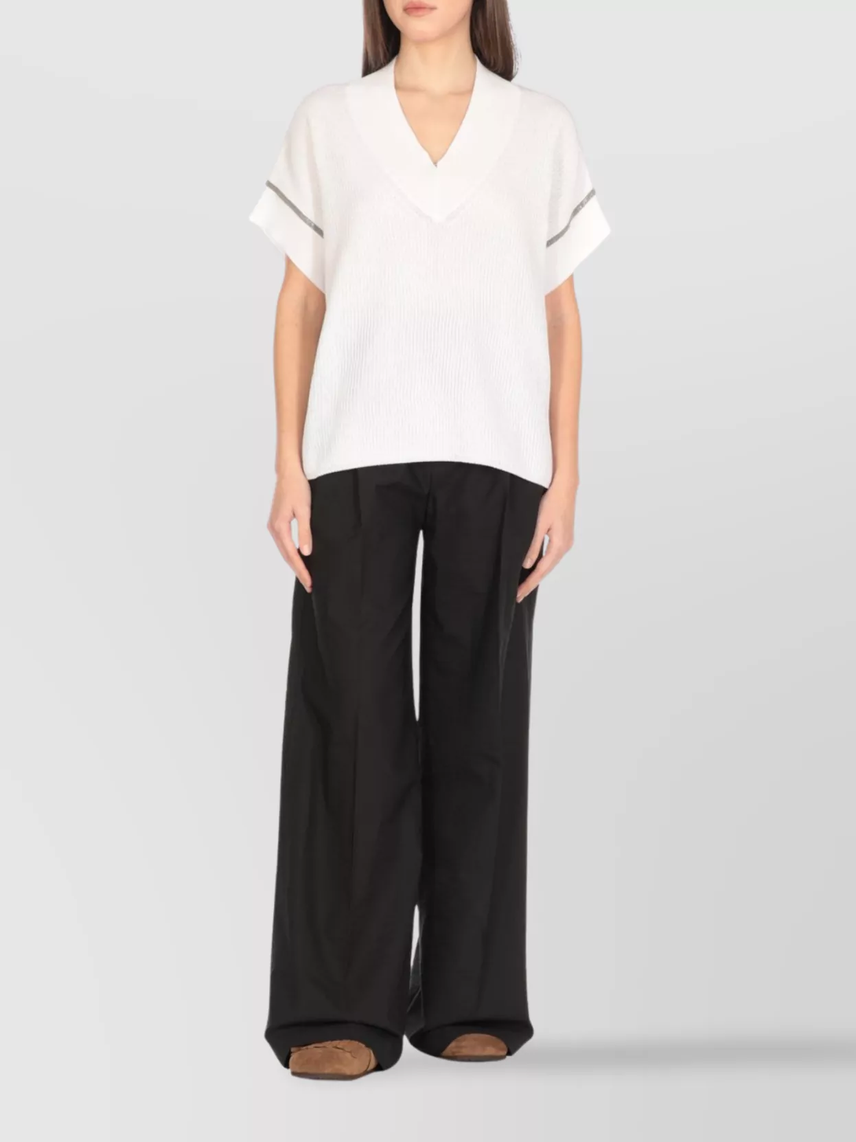 Brunello Cucinelli High Waist Wide-leg Pleated Cotton Pants In Black