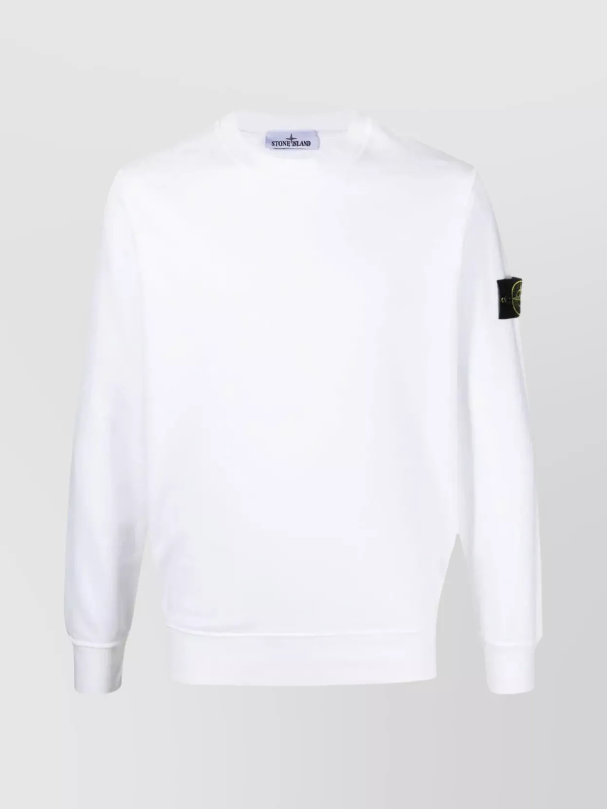 Shop Stone Island Classic Crewneck Sweater With Ribbed Hem And Cuffs In White
