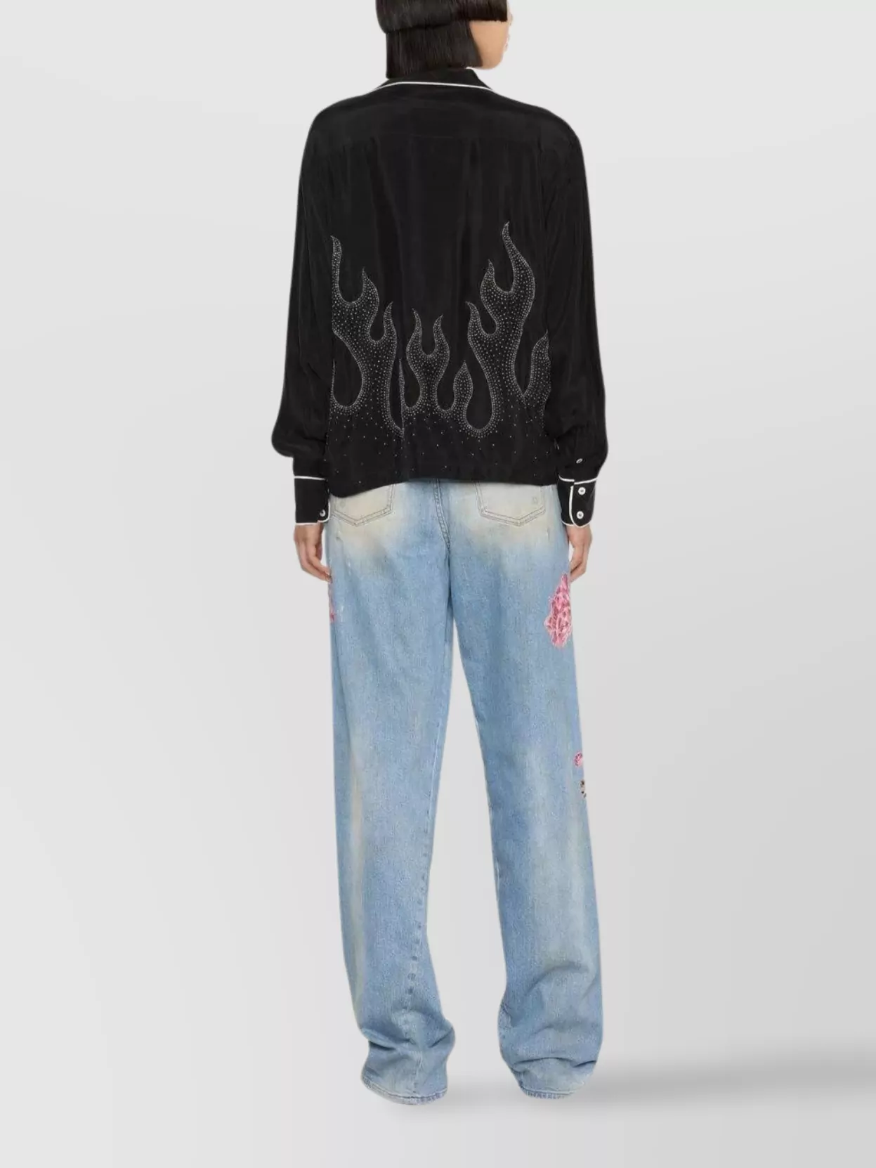 Palm Angels Flame-Embroidered Shirt Crystal Embellishments