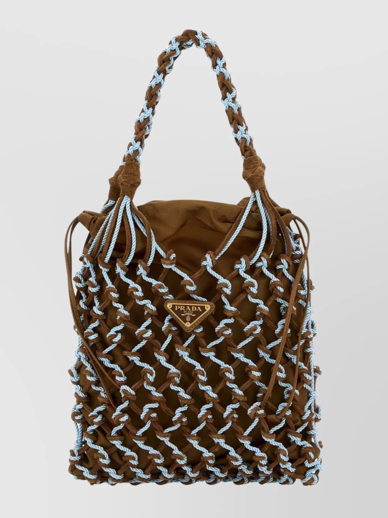 Prada Two-tone Mesh Shoulder Bag Dual Handles In Brown