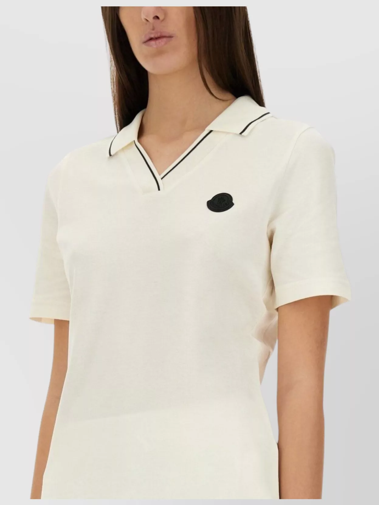 Moncler V Neck Cotton Pique Polo Top