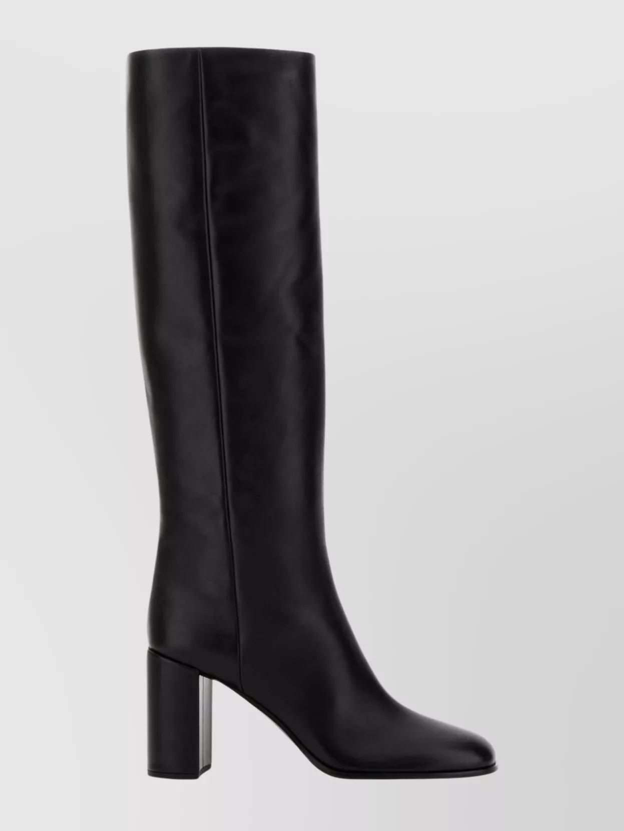 Prada Knee-high Leather Block Heel Boots In Black
