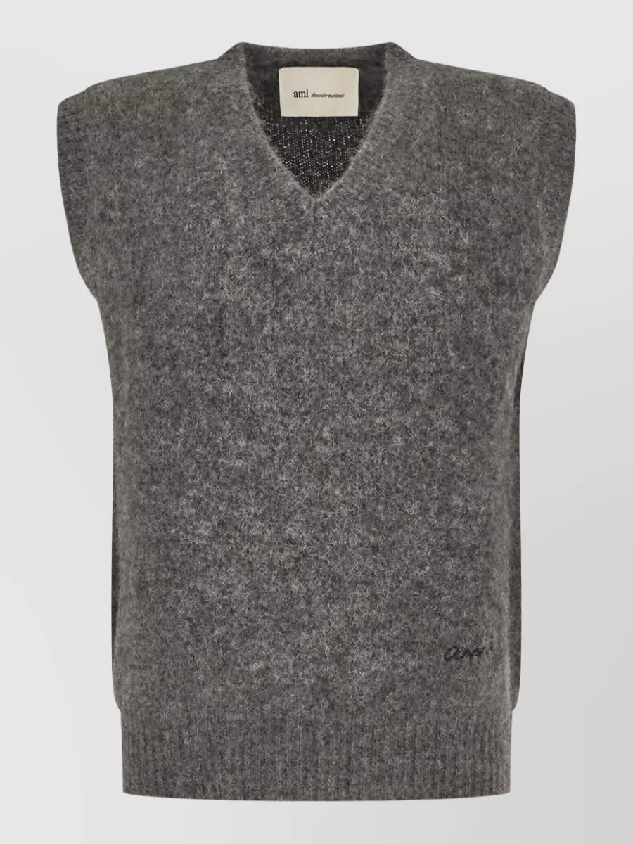 Ami Paris wool-blend v-neck sleeveless jumper