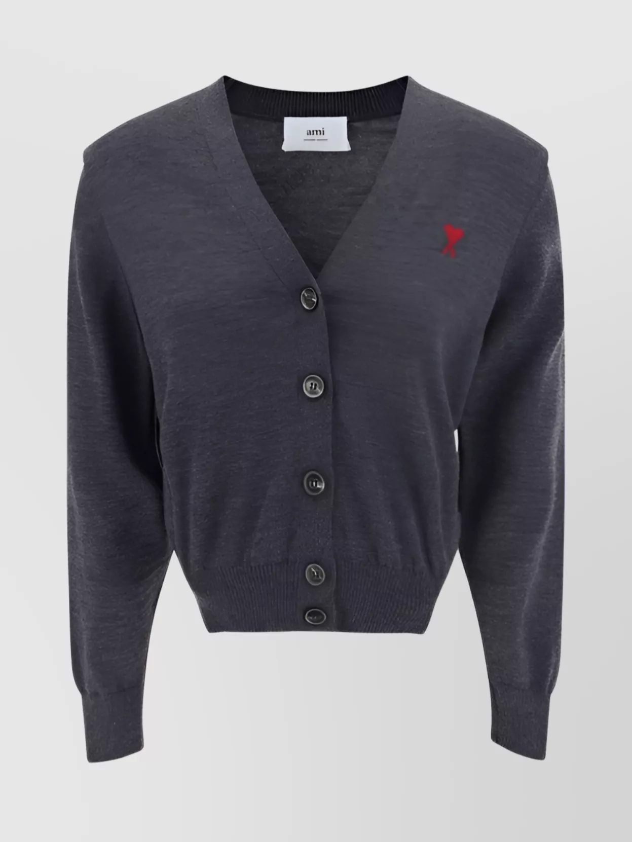 Ami Paris Merino Wool V-Neck Sweater With Ribbed Finish