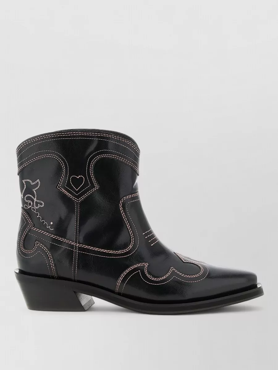 Ganni Western Ankle Boots Heart Stitching Detail